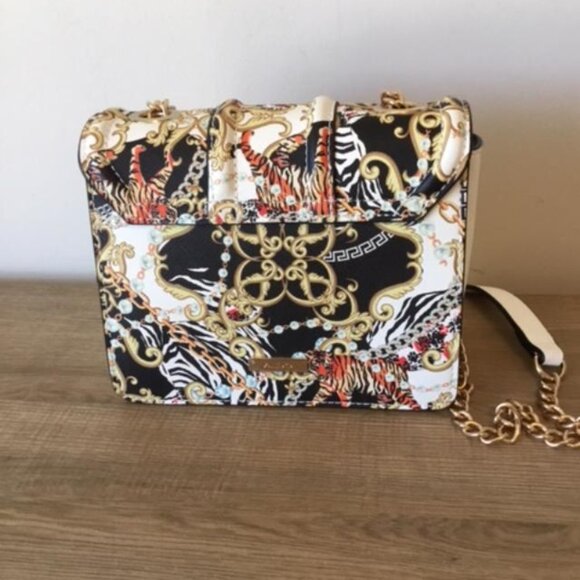 Aldo Tiger Queen Bag Black and Gold Baroque Shoulder Crossbody Bag NWOT - Picture 8 of 8
